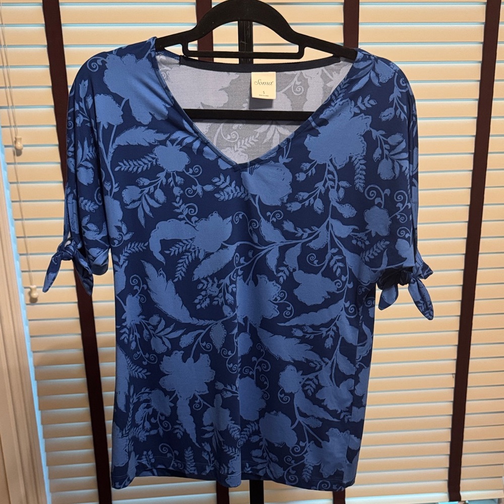 Soma Blue Floral V-Neck Blouse